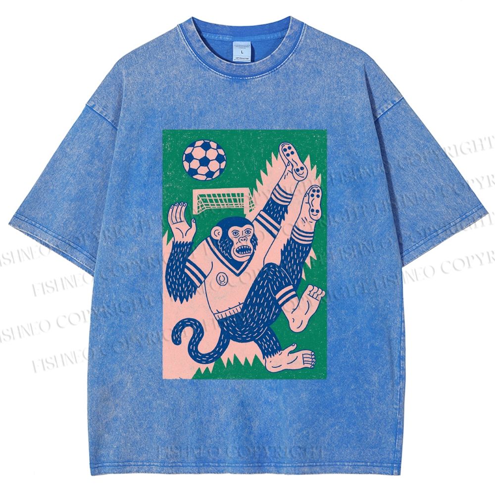 Unisex Soccer Monkey Printed Washed Tee