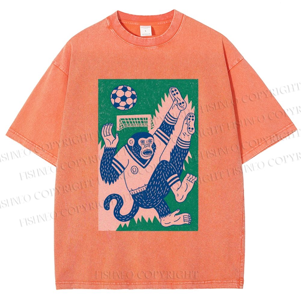 Unisex Soccer Monkey Printed Washed Tee
