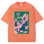 Unisex Soccer Monkey Printed Washed Tee