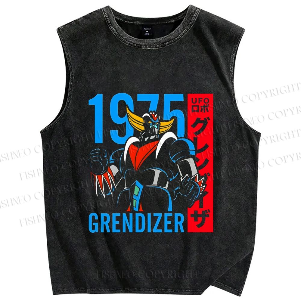 Unisex Mazinger Grendizer Printed Washed Tank Top