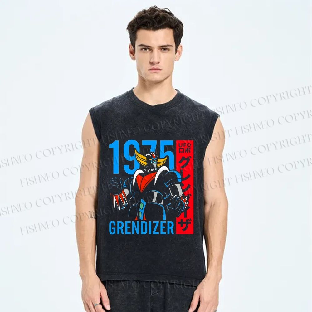 Unisex Mazinger Grendizer Printed Washed Tank Top