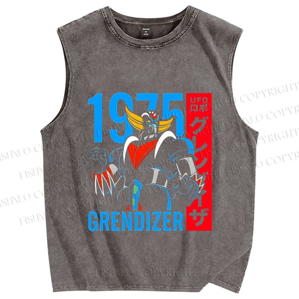 Unisex Mazinger Grendizer Printed Washed Tank Top