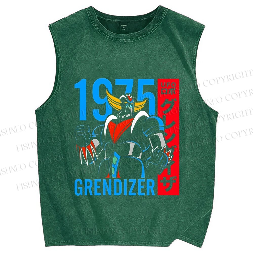 Unisex Mazinger Grendizer Printed Washed Tank Top