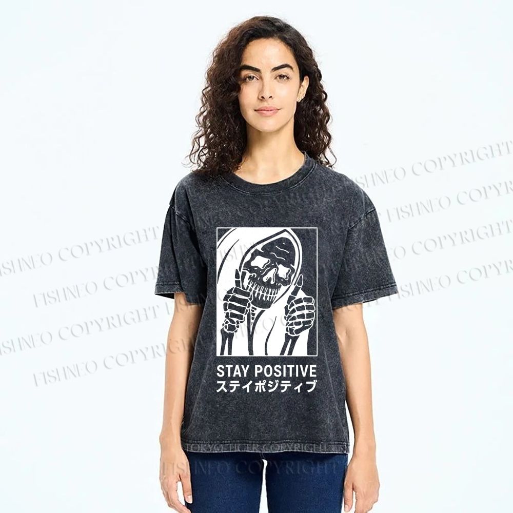 Unisex Stay Positive Printed Washed Tee