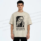 Unisex Stay Positive Printed Washed Tee