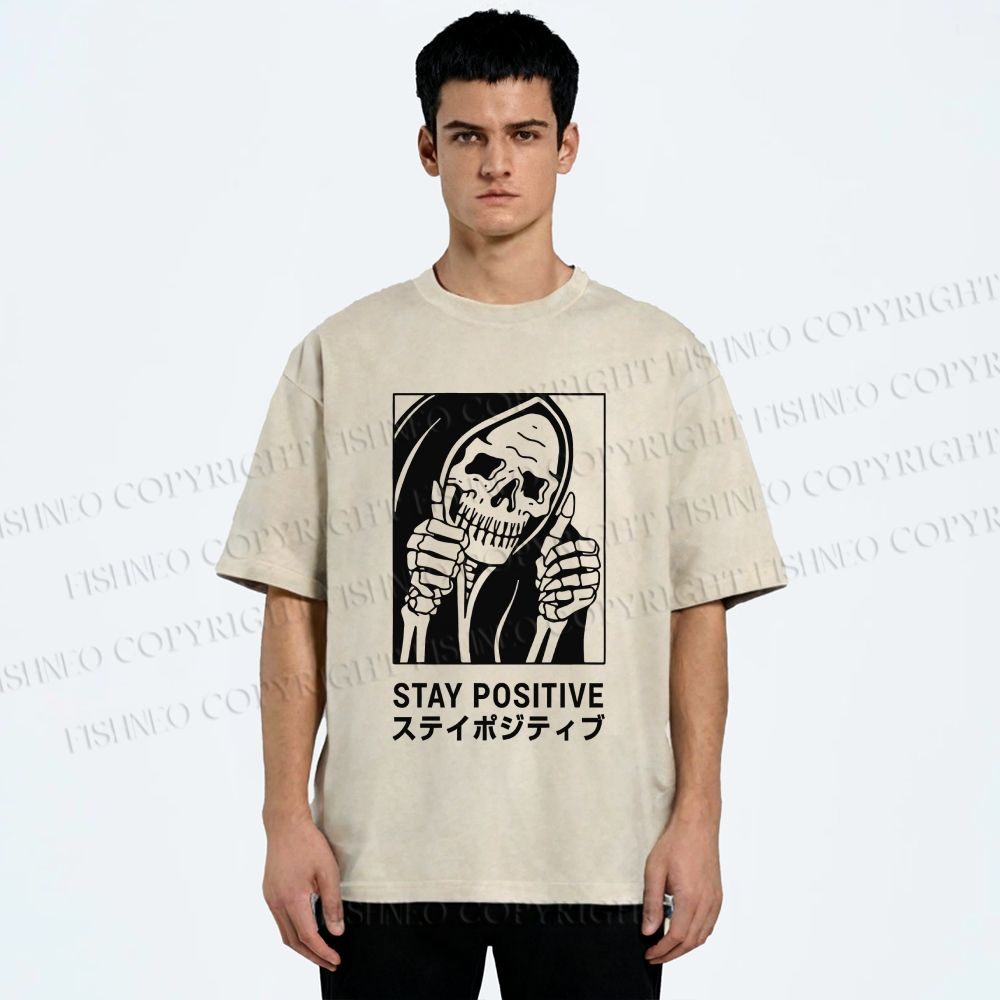 Unisex Stay Positive Printed Washed Tee