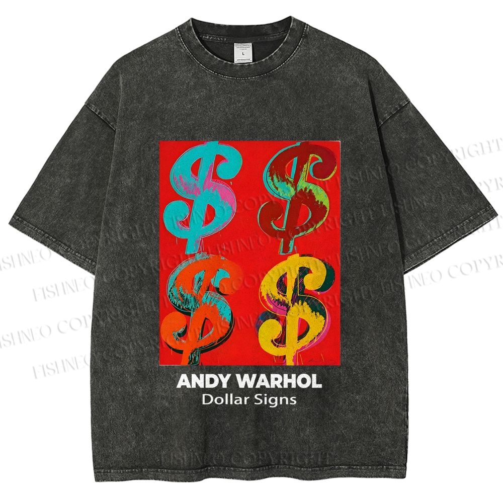 Unisex Andy Warhol Dollar Signs Printed Washed Tee