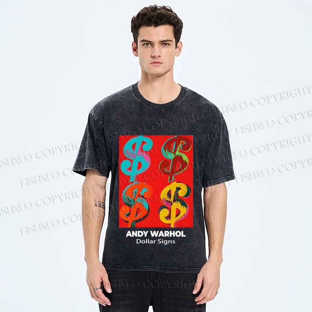Unisex Andy Warhol Dollar Signs Printed Washed Tee