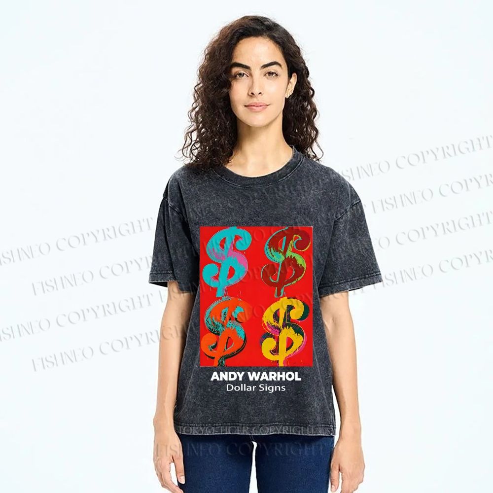 Unisex Andy Warhol Dollar Signs Printed Washed Tee
