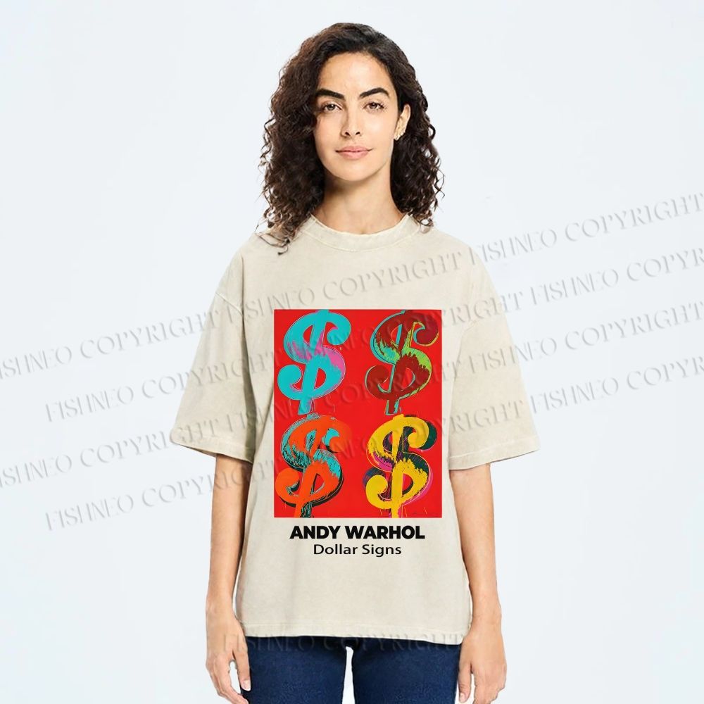 Unisex Andy Warhol Dollar Signs Printed Washed Tee