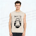 Unisex Music Ramen Cat Printed Washed Tank Top