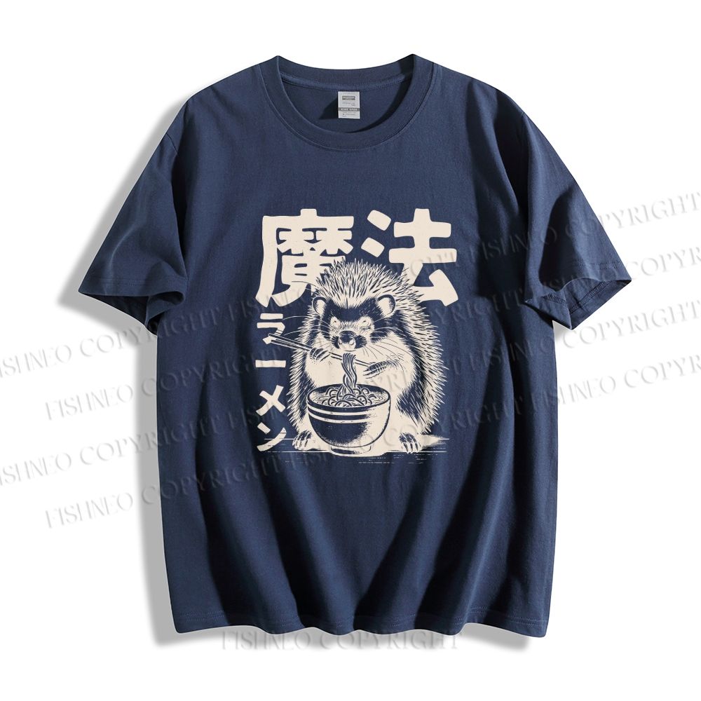 Unisex Classic Cotton Hedgehog Eating Ramen Printed T-shirt