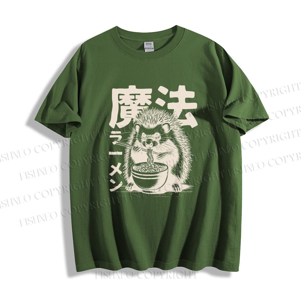 Unisex Classic Cotton Hedgehog Eating Ramen Printed T-shirt