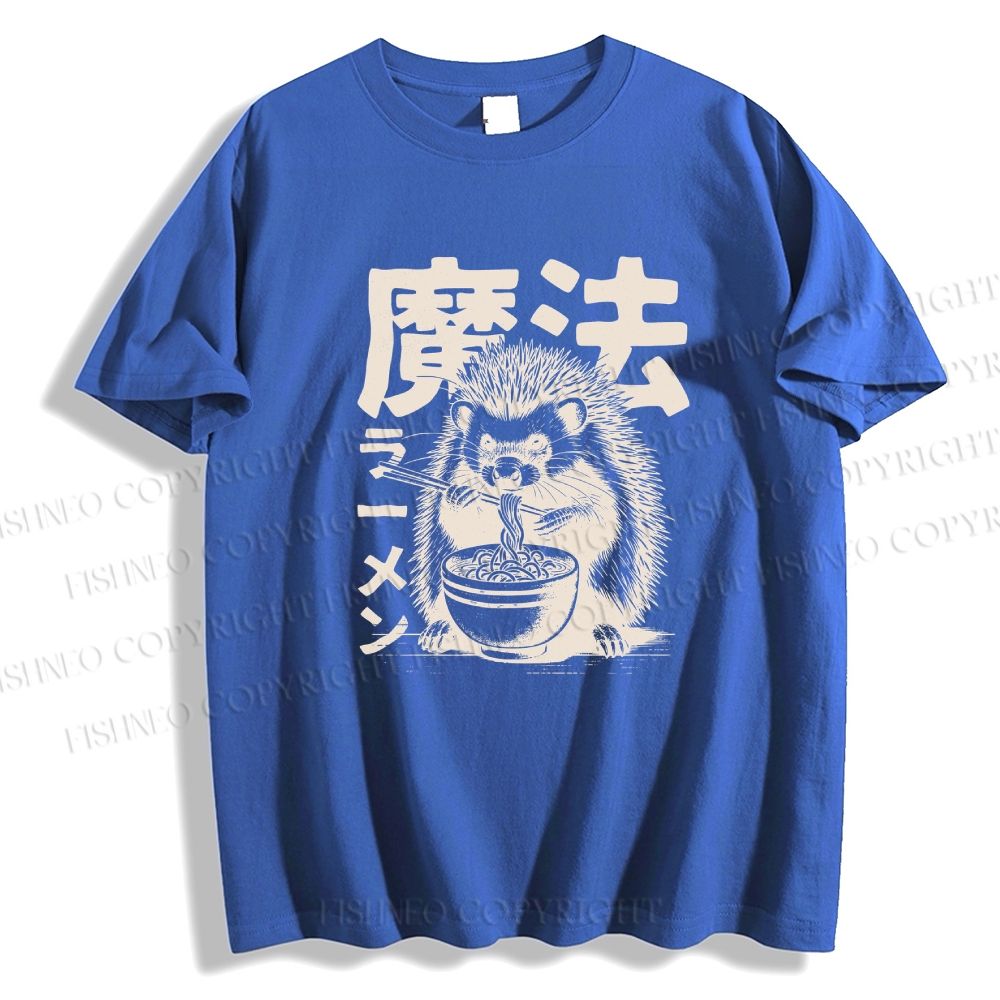 Unisex Classic Cotton Hedgehog Eating Ramen Printed T-shirt
