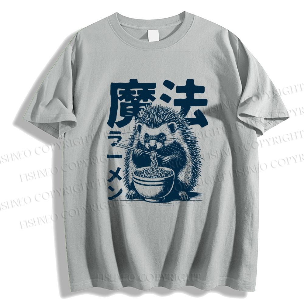 Unisex Classic Cotton Hedgehog Eating Ramen Printed T-shirt