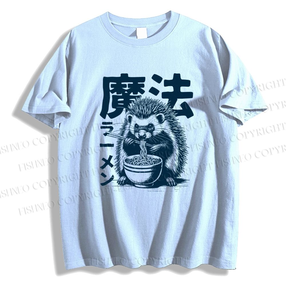 Unisex Classic Cotton Hedgehog Eating Ramen Printed T-shirt