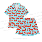 Light Blue Cartoon Red Crab Pajama sets