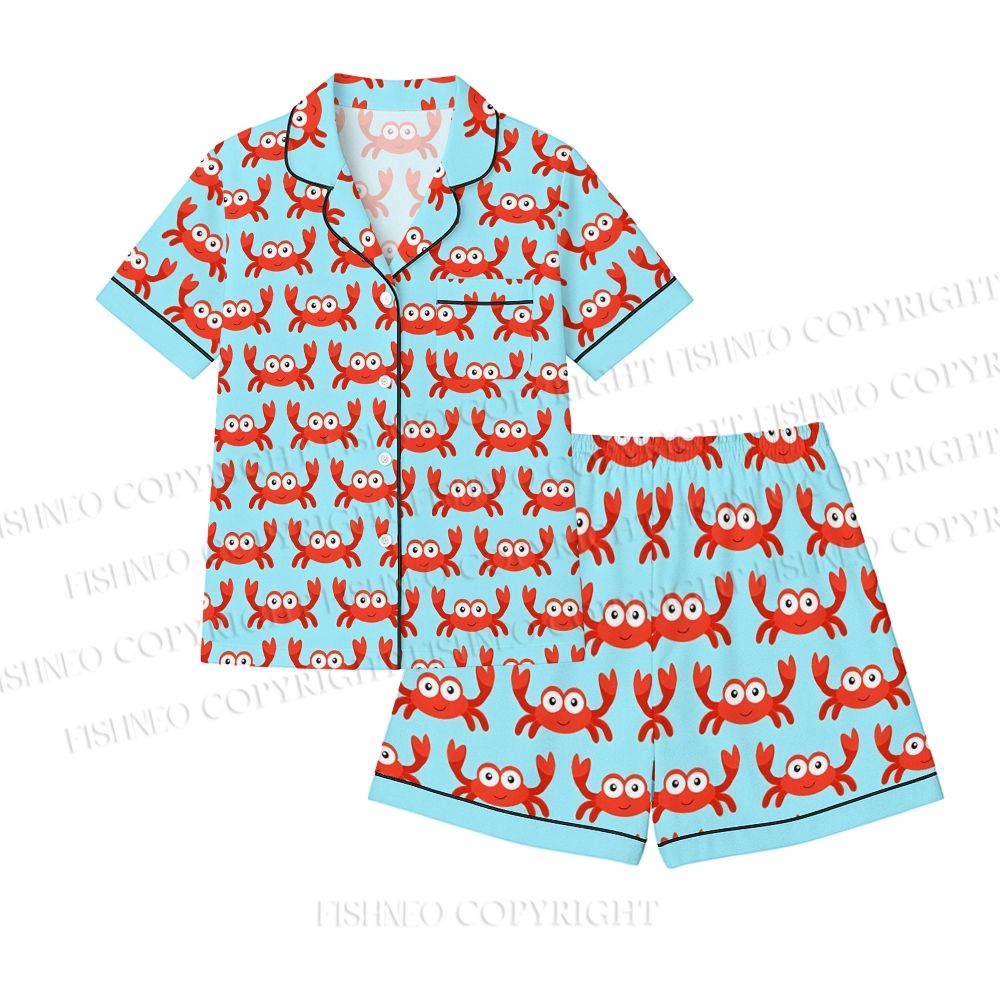 Light Blue Cartoon Red Crab Pajama sets