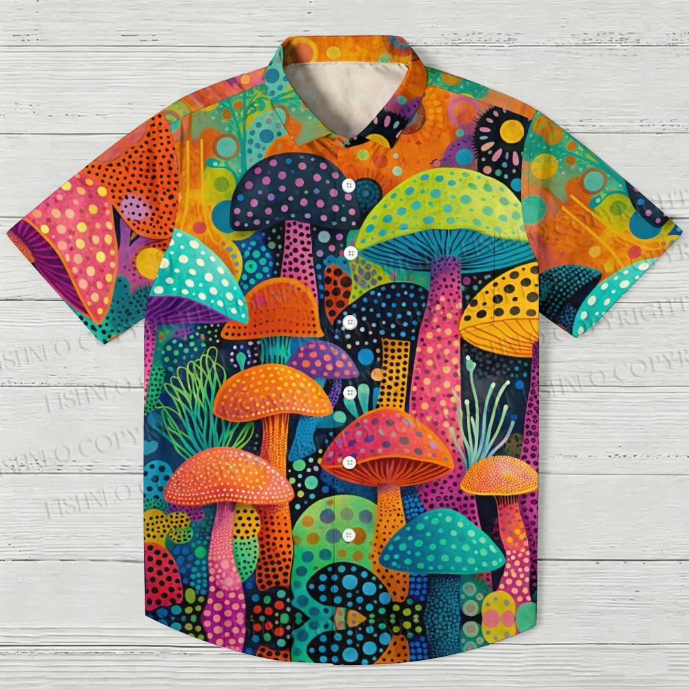 Yayoi Kusama Multicolor Mushroom Hawaiian Shirt