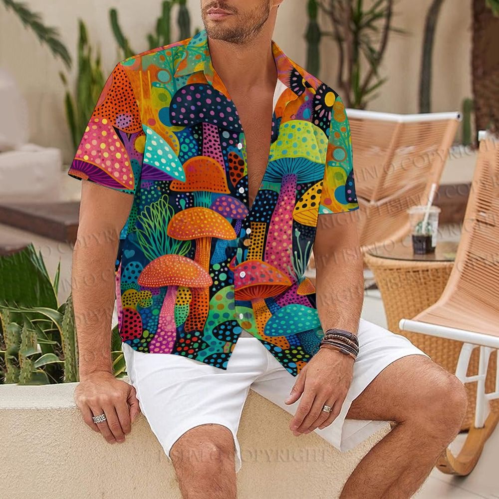 Yayoi Kusama Multicolor Mushroom Hawaiian Shirt