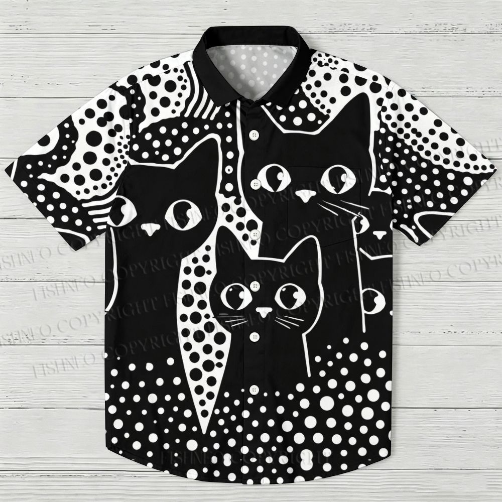 Japanese Yayoi Kusama Black Cat Hawaiian Shirt