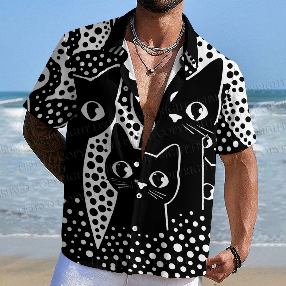 Japanese Yayoi Kusama Black Cat Hawaiian Shirt