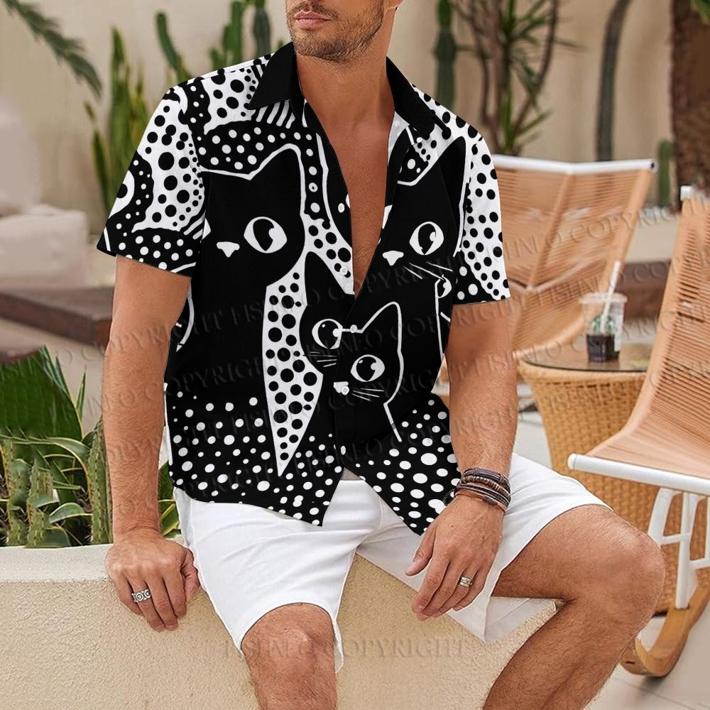 Japanese Yayoi Kusama Black Cat Hawaiian Shirt