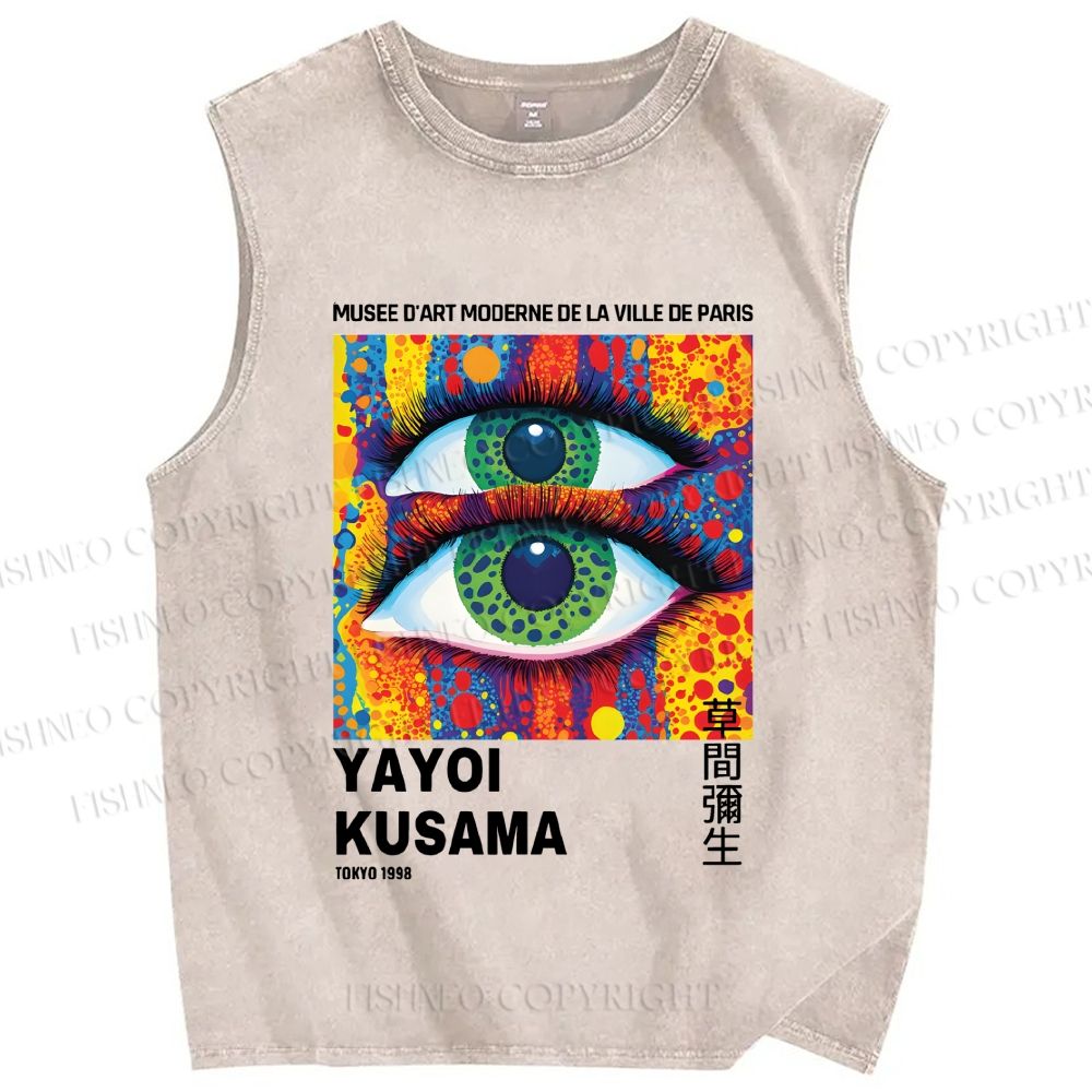 Unisex Yayoi Kusama Eye Collage Printed Washed Tank Top