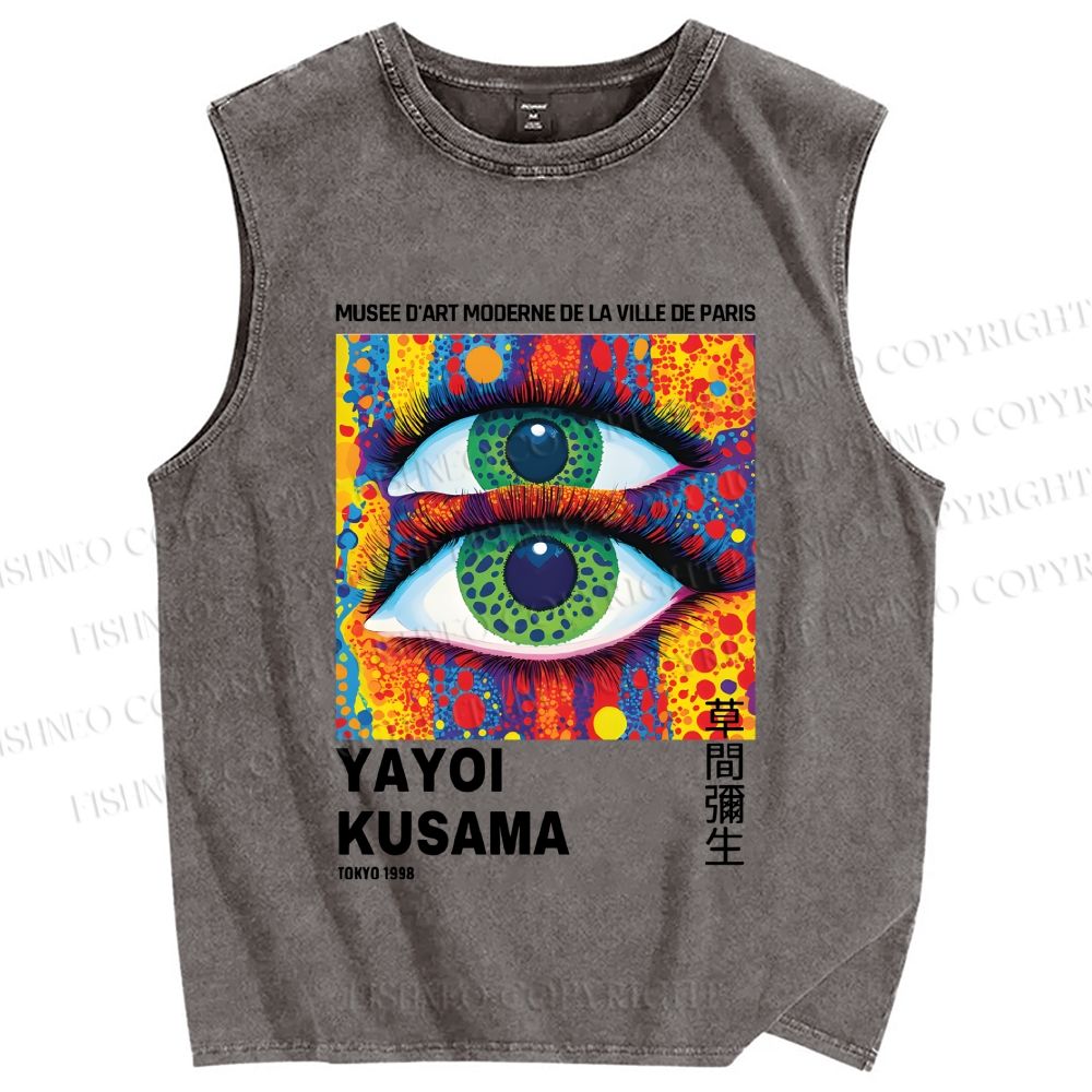 Unisex Yayoi Kusama Eye Collage Printed Washed Tank Top