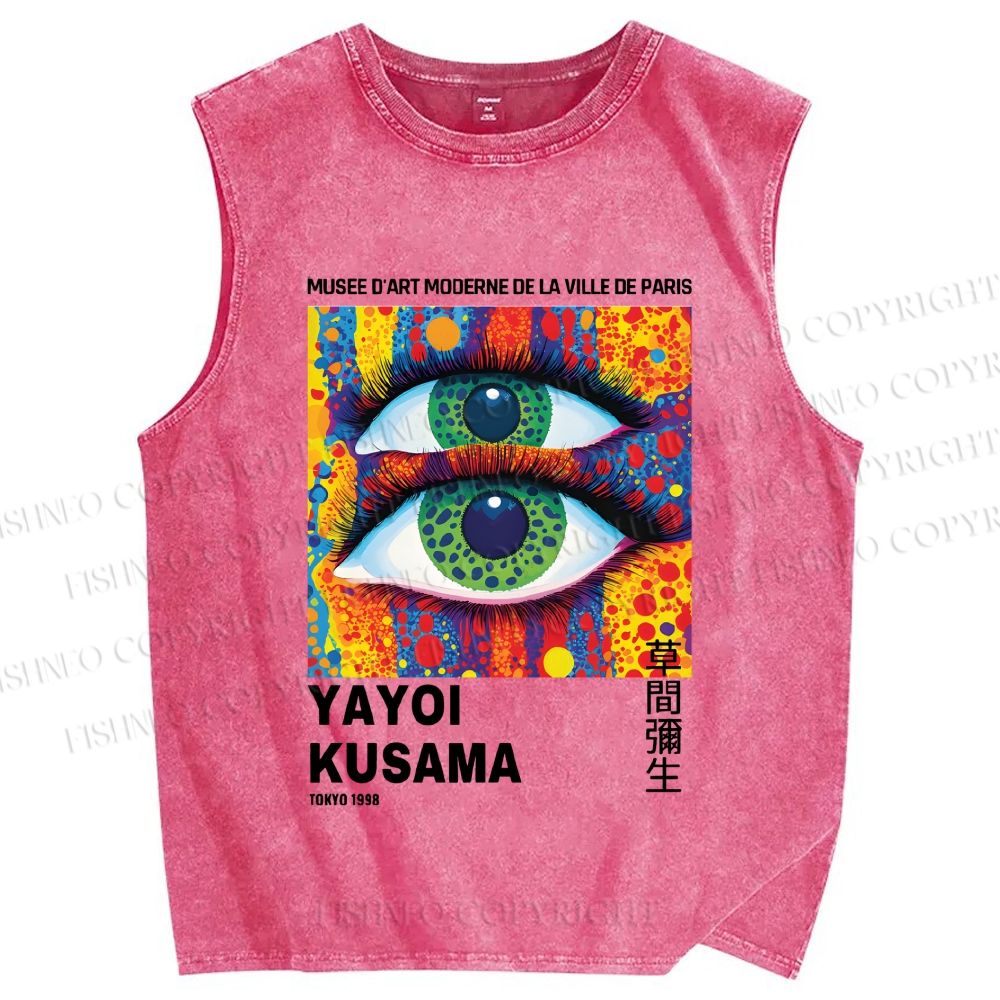 Unisex Yayoi Kusama Eye Collage Printed Washed Tank Top