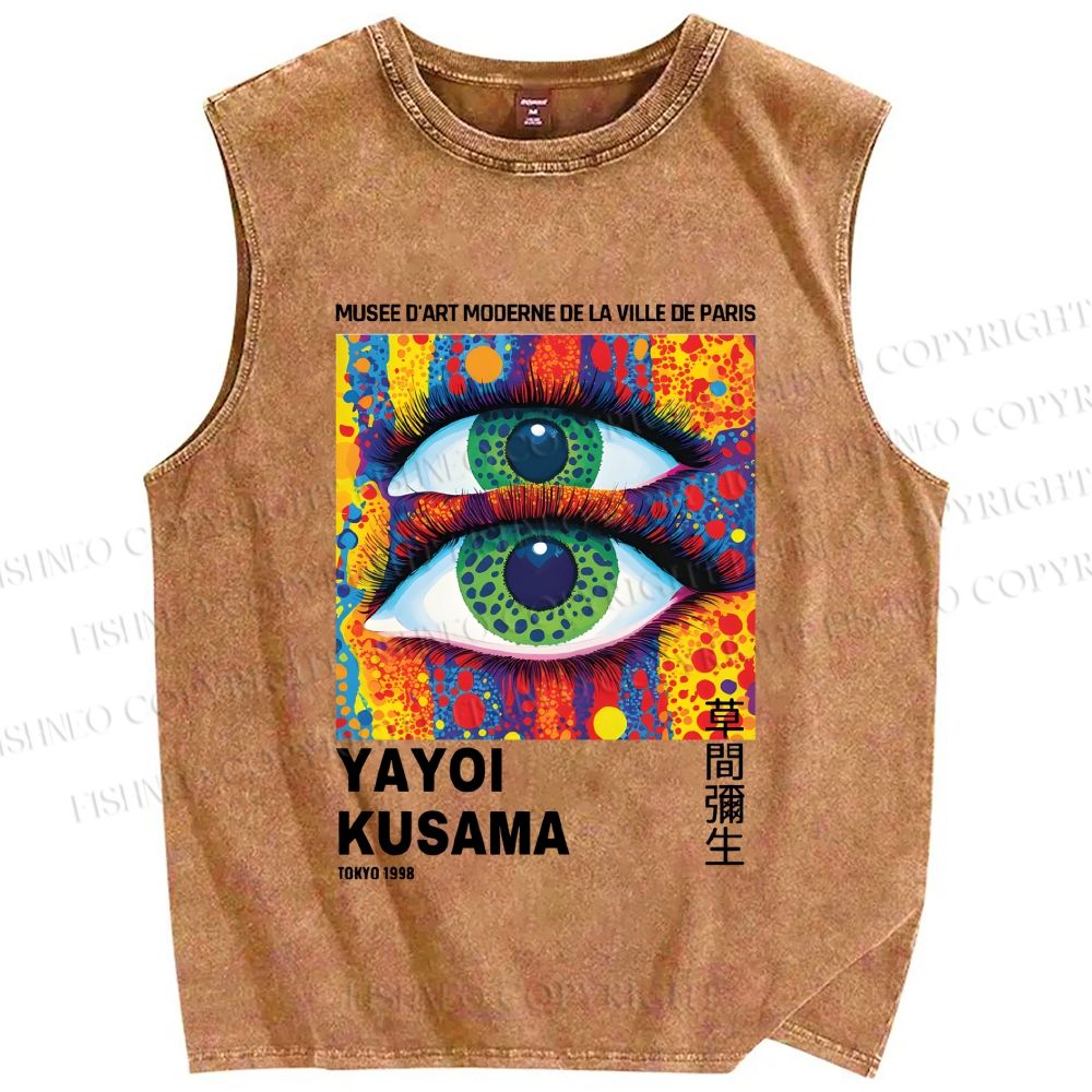 Unisex Yayoi Kusama Eye Collage Printed Washed Tank Top