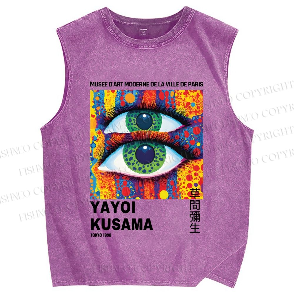 Unisex Yayoi Kusama Eye Collage Printed Washed Tank Top