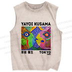 Unisex Yayoi Kusama Fish Collage Printed Washed Tank Top