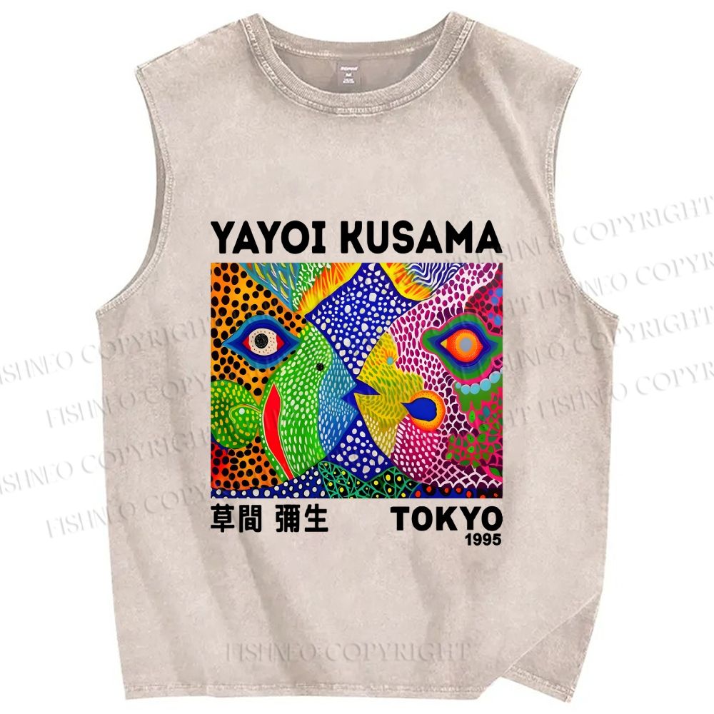 Unisex Yayoi Kusama Fish Collage Printed Washed Tank Top