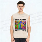 Unisex Yayoi Kusama Fish Collage Printed Washed Tank Top