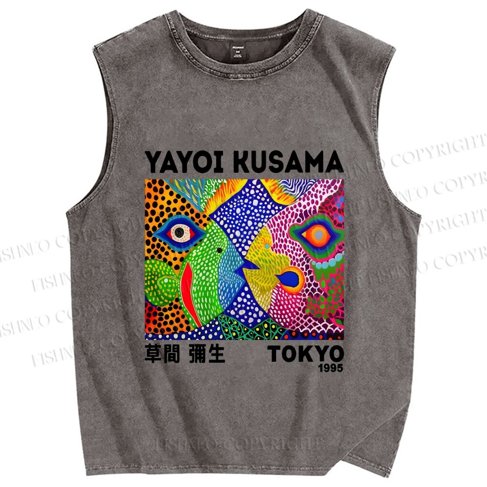 Unisex Yayoi Kusama Fish Collage Printed Washed Tank Top