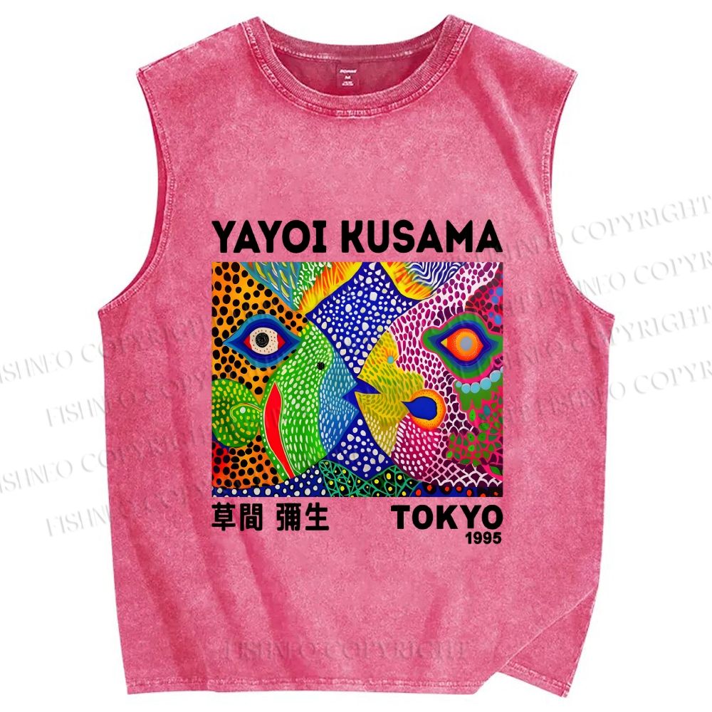 Unisex Yayoi Kusama Fish Collage Printed Washed Tank Top