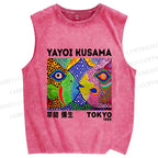 Unisex Yayoi Kusama Fish Collage Printed Washed Tank Top