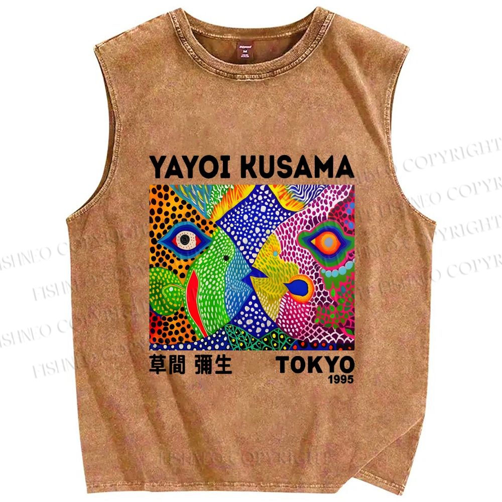 Unisex Yayoi Kusama Fish Collage Printed Washed Tank Top