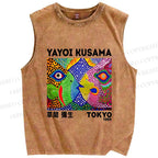 Unisex Yayoi Kusama Fish Collage Printed Washed Tank Top