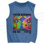 Unisex Yayoi Kusama Fish Collage Printed Washed Tank Top