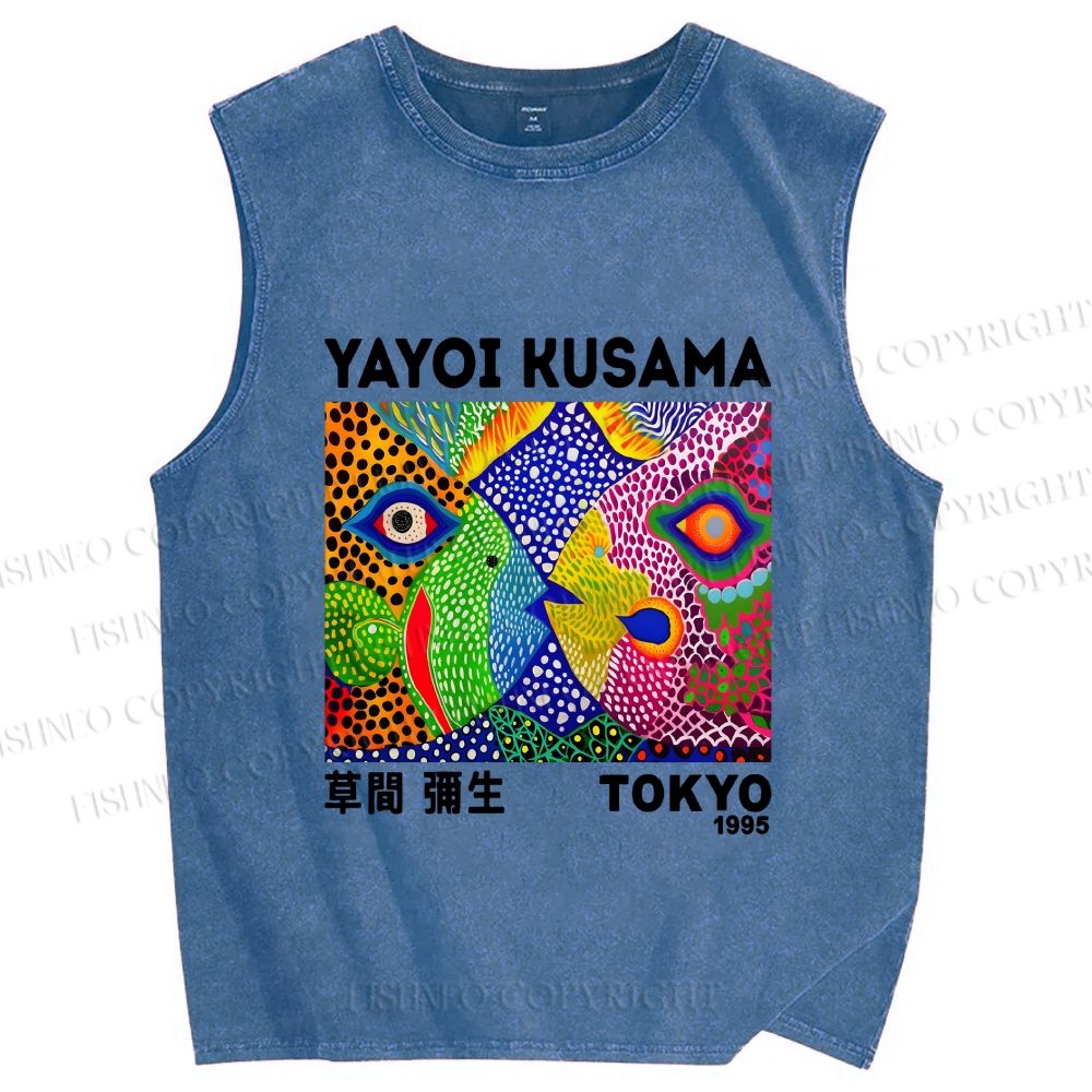 Unisex Yayoi Kusama Fish Collage Printed Washed Tank Top