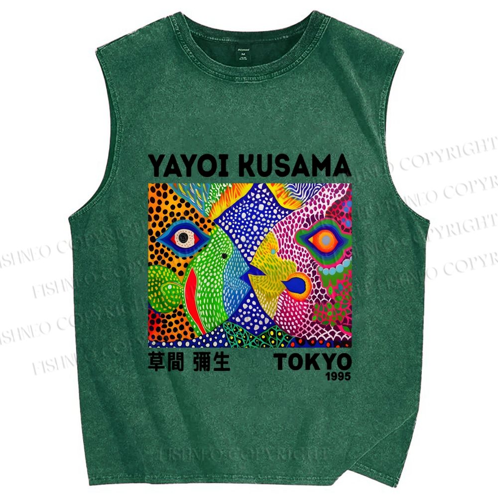 Unisex Yayoi Kusama Fish Collage Printed Washed Tank Top