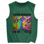 Unisex Yayoi Kusama Fish Collage Printed Washed Tank Top