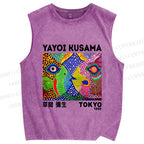 Unisex Yayoi Kusama Fish Collage Printed Washed Tank Top