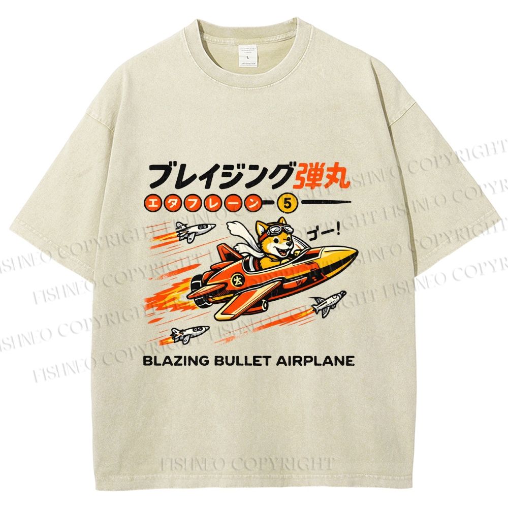 Unisex Japanese Shiba Dog in Space Ship Printed Washed Tee
