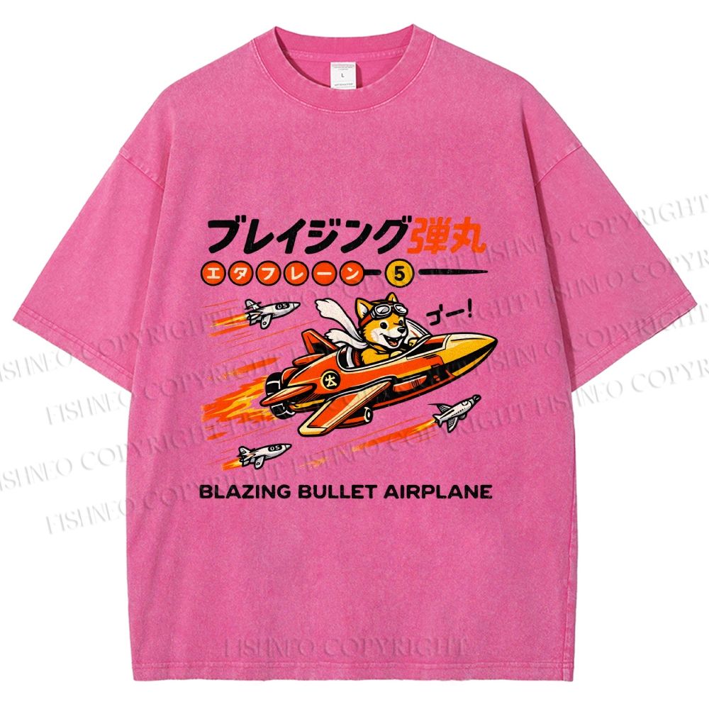 Unisex Japanese Shiba Dog in Space Ship Printed Washed Tee