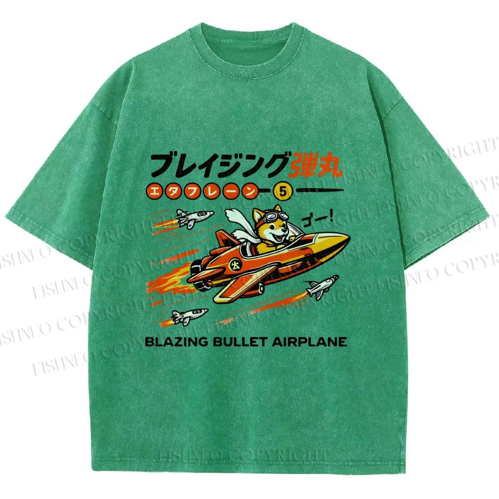 Unisex Japanese Shiba Dog in Space Ship Printed Washed Tee