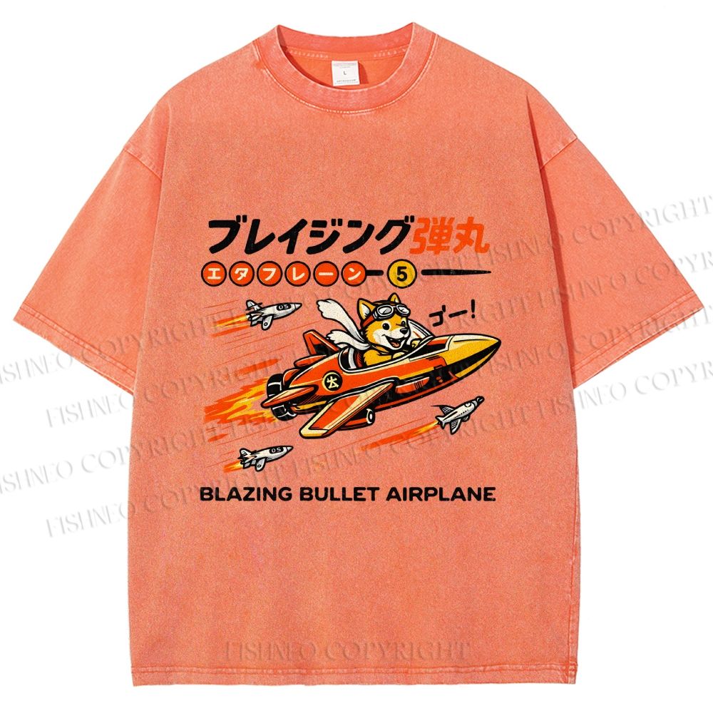 Unisex Japanese Shiba Dog in Space Ship Printed Washed Tee