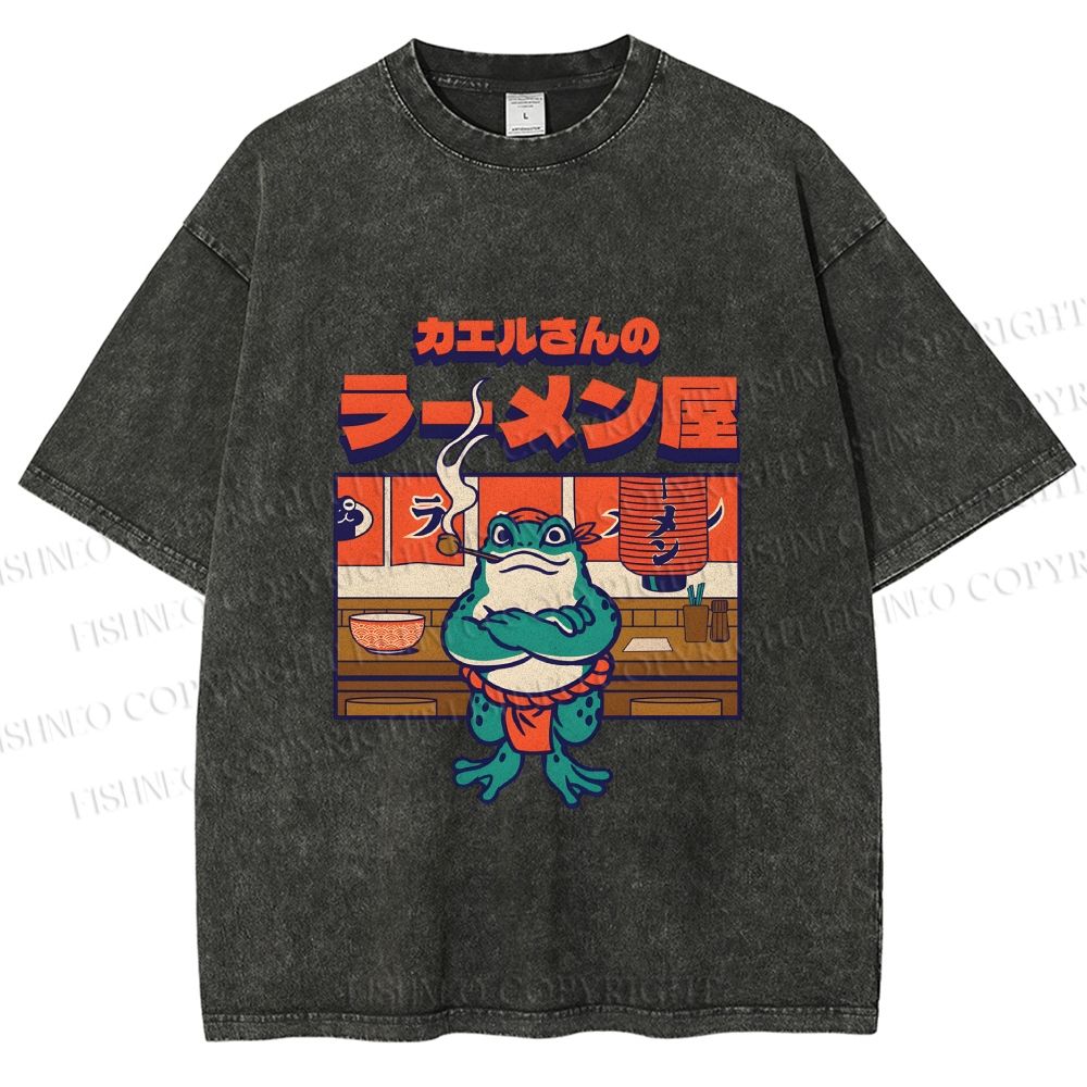 Unisex Frog's Ramen shop Printed Washed Tee